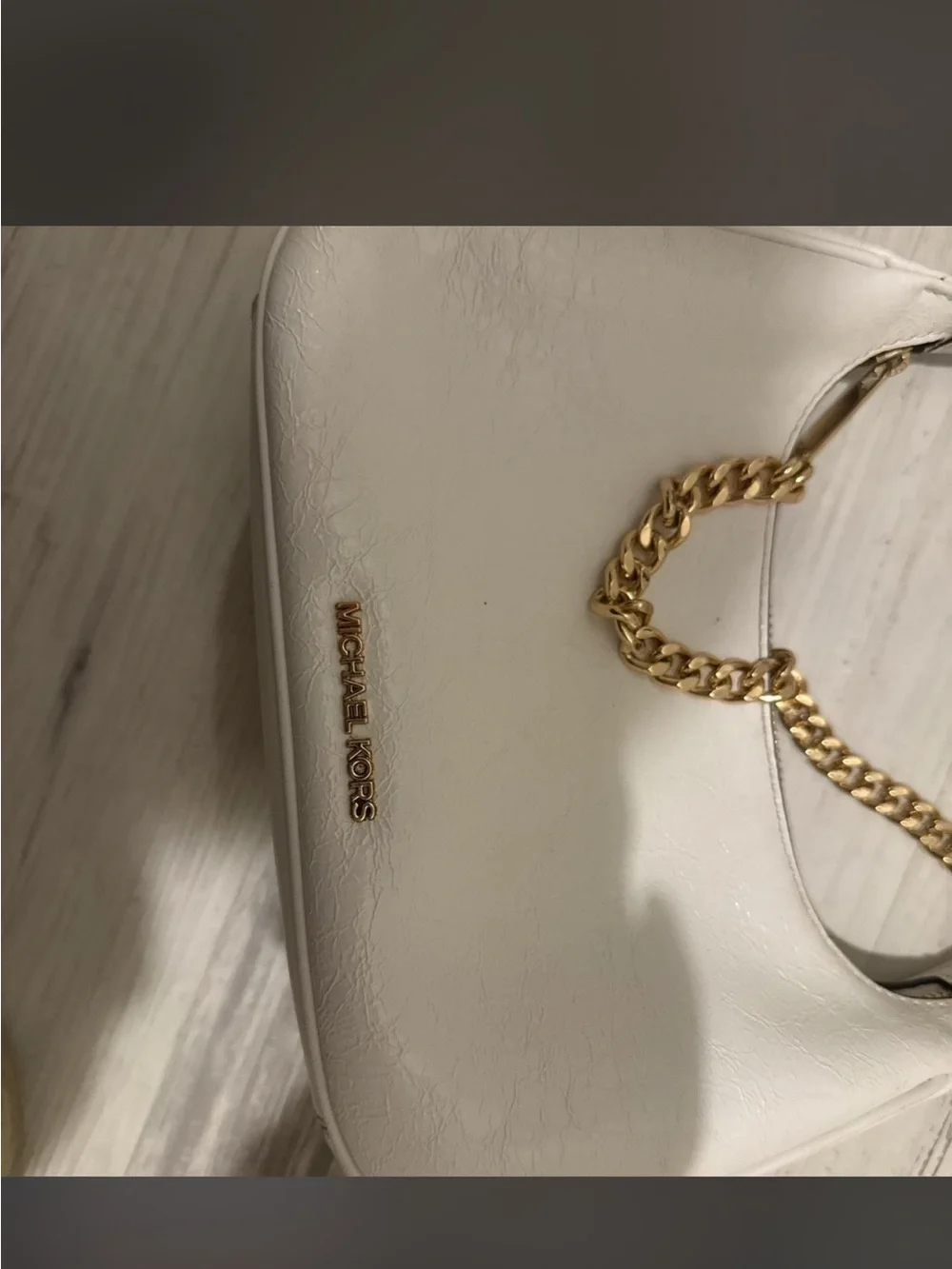 Michael Kors White Shoulder Bag with Gold Chain Accent